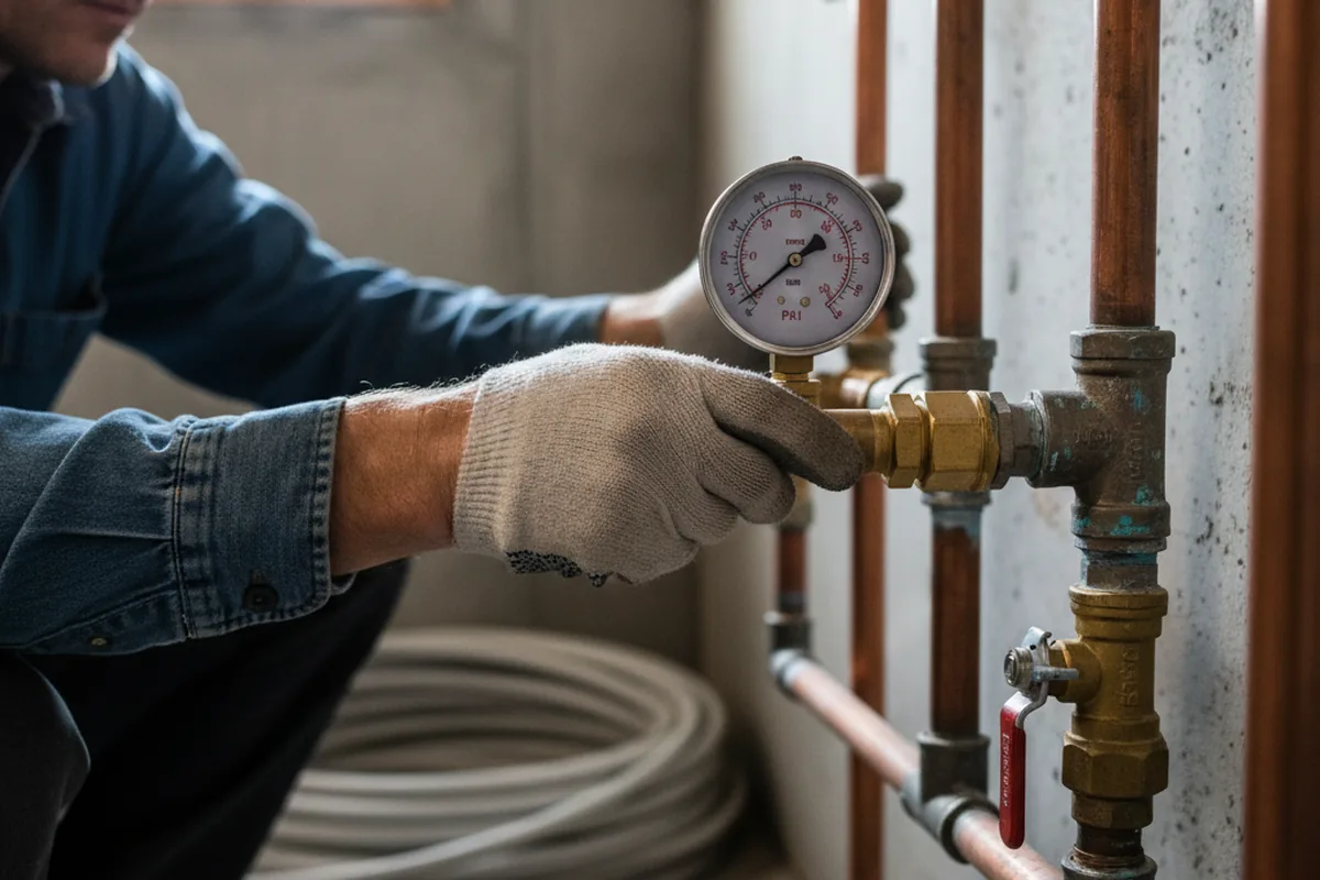 Pressure testing a repaired line during Water Line Repair in Marcy